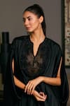 Shop_Siddartha Tytler_Black Lycra Satin Embellished Crystal Rope Notched Bodice Kaftan _Online_at_Aza_Fashions