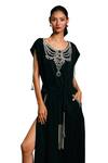 Siddartha Tytler_Black Micro-fiber Embellished Crystal Embroidered Necklace Pattern Slit Kaftan _Online_at_Aza_Fashions