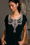 Shop_Siddartha Tytler_Black Micro-fiber Embellished Crystal Embroidered Necklace Pattern Slit Kaftan _Online_at_Aza_Fashions