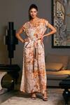 Buy_Siddartha Tytler_Beige Bamberg Satin Embellished Crystal Rope Chrysanthemum Print Slit Kaftan _at_Aza_Fashions