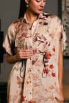 Buy_Siddartha Tytler_Beige Bamberg Satin Embellished Crystal Rope Shirt Floral Print High-low Kaftan _Online_at_Aza_Fashions