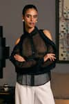 Buy_Siddartha Tytler_Black Organza Shirt Collar Sheer Cold Shoulder _Online_at_Aza_Fashions