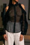 Shop_Siddartha Tytler_Black Organza Shirt Collar Sheer Cold Shoulder _Online_at_Aza_Fashions