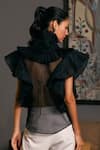 Shop_Siddartha Tytler_Black Organza Ruffle Collar Sheer Victorian Shirt _at_Aza_Fashions