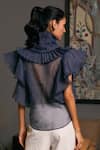 Shop_Siddartha Tytler_Blue Organza Ruffle Collar Sheer Victorian Shirt _at_Aza_Fashions