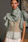 Buy_Siddartha Tytler_Green Organza Ruffle Collar Victorian Shirt _Online_at_Aza_Fashions