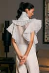 Shop_Siddartha Tytler_Blue Organza Ruffle Collar Victorian Shirt _at_Aza_Fashions