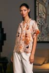 Buy_Siddartha Tytler_Beige Bamberg Satin Printed Moth Shirt Collar Floral _Online_at_Aza_Fashions