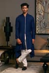 Buy_Siddartha Tytler_Blue Blended Linen Solid Draped Kurta _at_Aza_Fashions