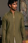 Buy_Siddartha Tytler_Green Blended Linen Solid Full Sleeve Draped Kurta _Online_at_Aza_Fashions