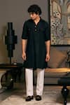 Buy_Siddartha Tytler_Black Blended Linen Solid Military Kurta _at_Aza_Fashions