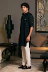 Siddartha Tytler_Black Blended Linen Solid Military Kurta _Online_at_Aza_Fashions