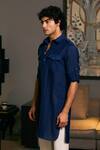 Siddartha Tytler_Blue Blended Linen Solid Plain Military Kurta _Online_at_Aza_Fashions