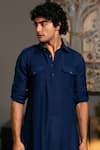 Buy_Siddartha Tytler_Blue Blended Linen Solid Plain Military Kurta _Online_at_Aza_Fashions