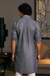 Shop_Siddartha Tytler_Grey Blended Linen Solid Roll-up Sleeve Military Kurta _at_Aza_Fashions