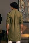 Shop_Siddartha Tytler_Green Blended Linen Solid Plain Roll-up Sleeve Military Kurta _at_Aza_Fashions