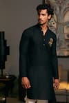 Siddartha Tytler_Black Blended Linen Placement Embroidered Dragon Draped Kurta _Online_at_Aza_Fashions