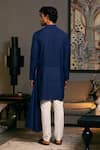 Shop_Siddartha Tytler_Blue Blended Linen Placement Embroidered Dragon Draped Kurta _at_Aza_Fashions