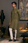 Buy_Siddartha Tytler_Green Blended Linen Placement Embroidered Dragon Work Draped Kurta _Online_at_Aza_Fashions