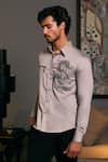 Siddartha Tytler_Grey Cotton Satin Placement Embroidered Dragon Shirt _Online_at_Aza_Fashions