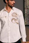 Buy_Siddartha Tytler_Ivory Cotton Satin Placement Embroidered Dragon Work Shirt _Online_at_Aza_Fashions