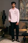 Buy_Siddartha Tytler_Pink Cotton Satin Placement Embroidered Dragon Full Sleeve Shirt _at_Aza_Fashions