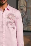 Siddartha Tytler_Pink Cotton Satin Placement Embroidered Dragon Full Sleeve Shirt _Online_at_Aza_Fashions