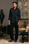 Buy_Siddartha Tytler_Black Cotton Satin Solid Military Shirt _at_Aza_Fashions