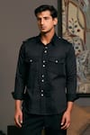 Siddartha Tytler_Black Cotton Satin Solid Military Shirt _Online_at_Aza_Fashions