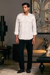 Buy_Siddartha Tytler_Ivory Cotton Satin Solid Plain Roll-up Sleeve Military Shirt _at_Aza_Fashions