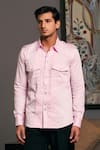 Siddartha Tytler_Pink Cotton Satin Solid Collared Military Shirt _Online_at_Aza_Fashions