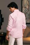 Shop_Siddartha Tytler_Pink Cotton Satin Embroidered Metallic Stripes Plain Collared Shirt _at_Aza_Fashions