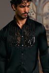 Siddartha Tytler_Black Lycra Satin Embroidered Beads Yoke Shirt _Online_at_Aza_Fashions