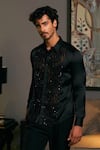 Buy_Siddartha Tytler_Black Lycra Satin Embroidered Beads Panel Shirt _Online_at_Aza_Fashions