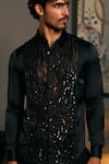 Shop_Siddartha Tytler_Black Lycra Satin Embroidered Beads Panel Shirt _Online_at_Aza_Fashions