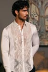 Buy_Siddartha Tytler_Ivory Lycra Satin Embroidered Beads Panel Sequins Shirt _Online_at_Aza_Fashions