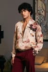 Buy_Siddartha Tytler_Beige Bemberg Satin Printed Bumble Bee And Floral Bomber Jacket _at_Aza_Fashions