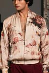 Buy_Siddartha Tytler_Beige Bemberg Satin Printed Bumble Bee And Floral Bomber Jacket _Online_at_Aza_Fashions