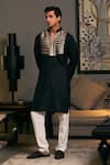 Buy_Siddartha Tytler_Black Blended Linen Embroidered Stripped Geo Metallic Kurta _at_Aza_Fashions