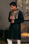 Siddartha Tytler_Black Blended Linen Embroidered Stripped Geo Metallic Kurta _Online_at_Aza_Fashions