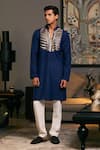 Buy_Siddartha Tytler_Blue Blended Linen Embroidered Stripped Metallic Kurta _at_Aza_Fashions