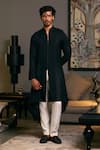 Buy_Siddartha Tytler_Black Blended Linen Solid Geo Draped Asymmetric Kurta _at_Aza_Fashions