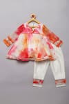 Buy_Tutus by Tutu_Orange Organza Embroidered Mirror Work Tie Dye Kurta With Pant _at_Aza_Fashions