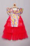 Buy_Tutus by Tutu_Pink Georgette Embroidered Mirror Work Tie Dye Dress With Trail _at_Aza_Fashions