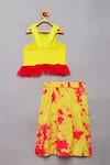 Shop_Tutus by Tutu_Yellow Flat Silk Embroidered Mirror Work Tie Dye Top With Draped Skirt _at_Aza_Fashions