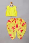 Shop_Tutus by Tutu_Yellow Flat Silk Embroidered Gota Tie Dye Top With Dhoti Pant _at_Aza_Fashions