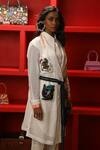 Ankur J_White Modal Satin Hand Painted Abstract Trench Jacket Notched With Jogger Set _at_Aza_Fashions