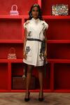 Ankur J_White Modal Satin Hand Painted Abstract Shacket Overlay Short Dress With Shirt _Online_at_Aza_Fashions