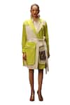 Ankur J_Green Modal Satin Hand Painted Abstract Trench Dress Dual Tone With Shirt _Online_at_Aza_Fashions