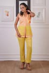 Buy_Ankur J_Yellow Blazer Top Linen Embroidery Thread V Neck Front With Pant _at_Aza_Fashions